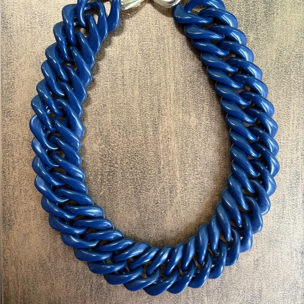 Chunky Vintage Blue Flat Chain Necklace - Picture 5 of 7